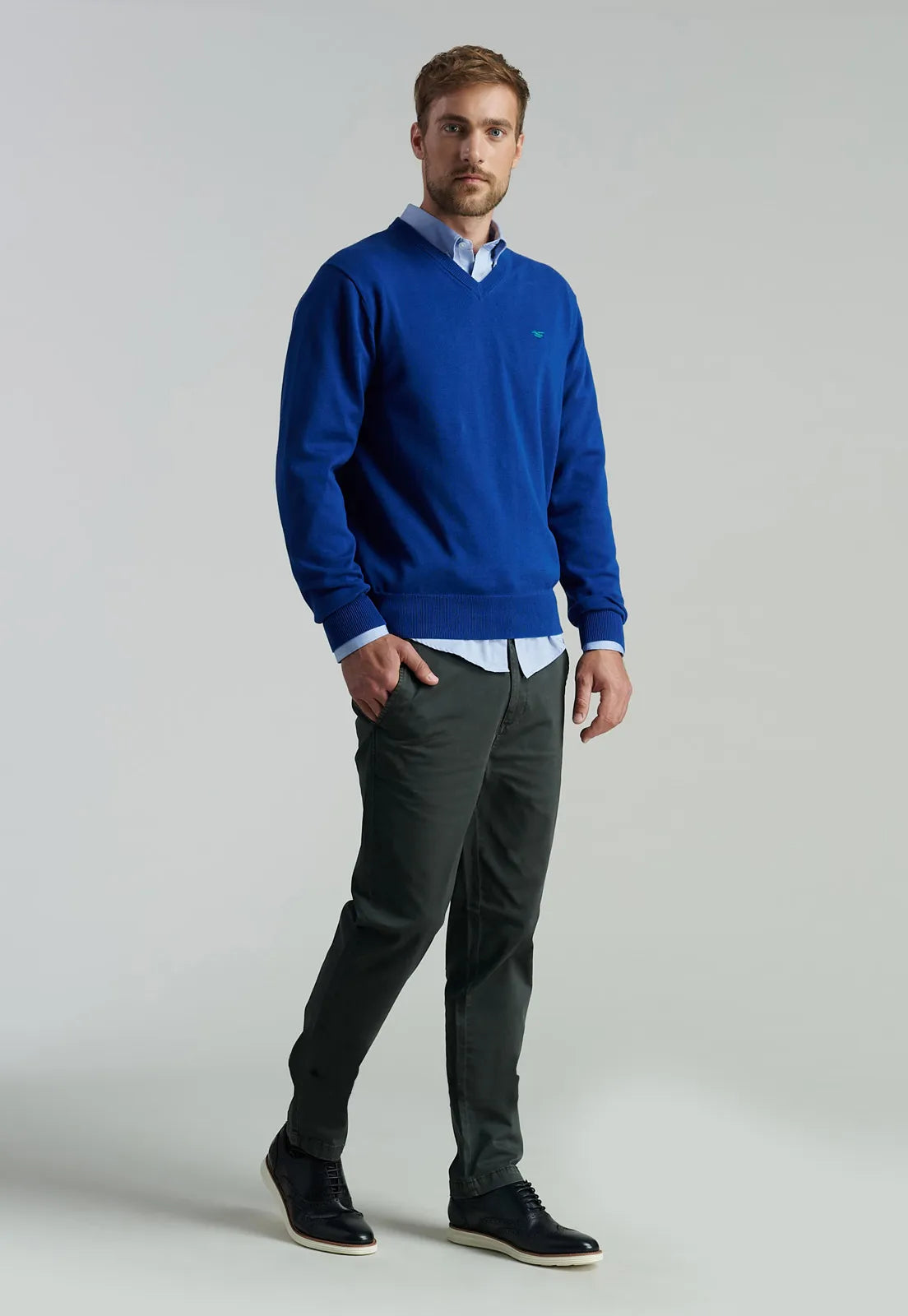 Sweater Hombre V Neck Solido F Smart Casual Dk.Blue