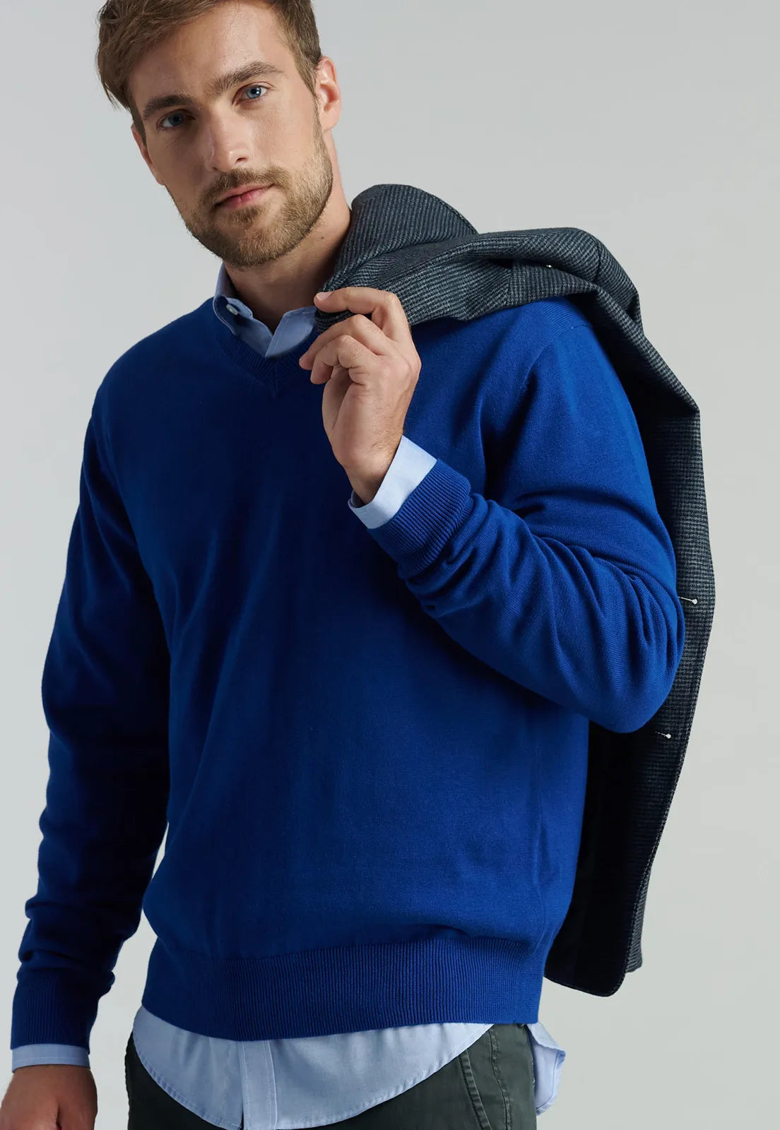 Sweater Hombre V Neck Solido F Smart Casual Dk.Blue