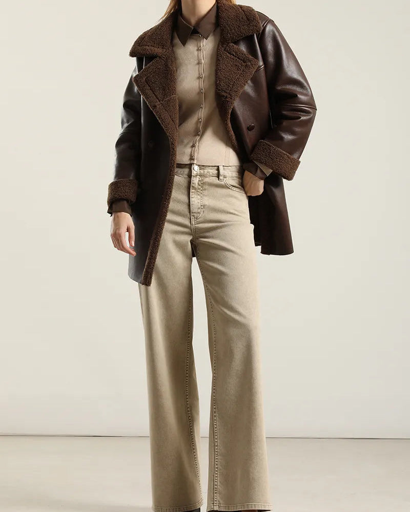 Chaquetón Mujer Efecto Cuero Piel Chocolate
