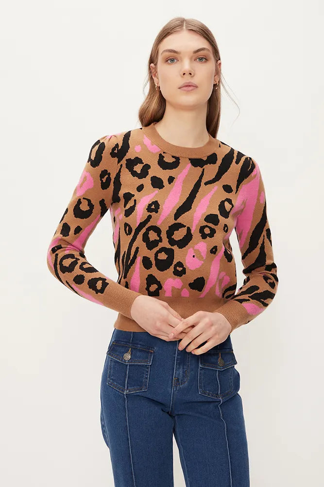 Sweater Jacquard Manga Aglobada Estampada