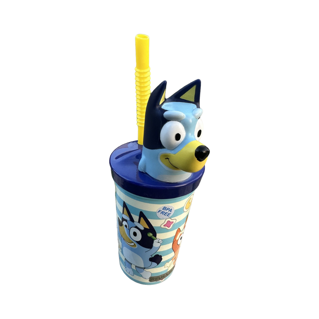 Vaso Bluey Con Bombilla Y Figura 3d 360ml