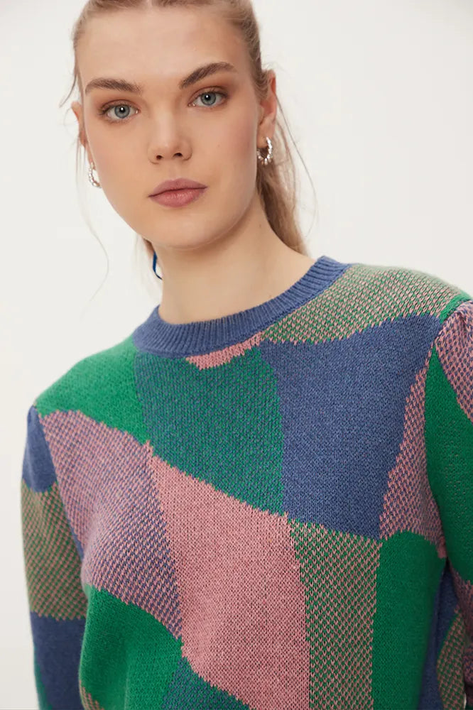 Sweater Jacquard Manga Aglobada Estampada