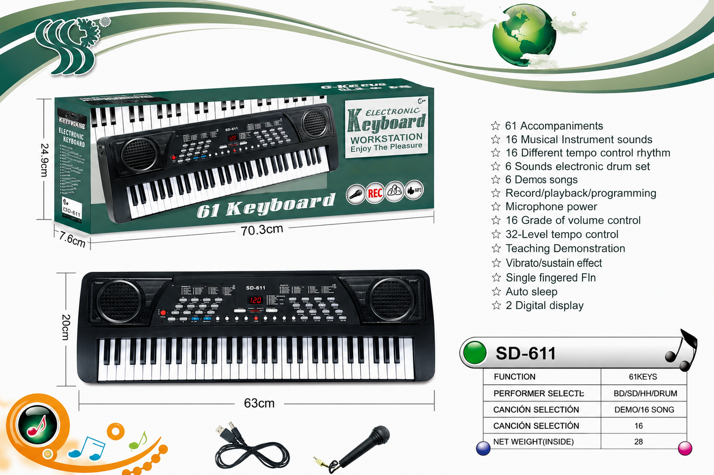 Organo Piano Musical 61 Teclas
