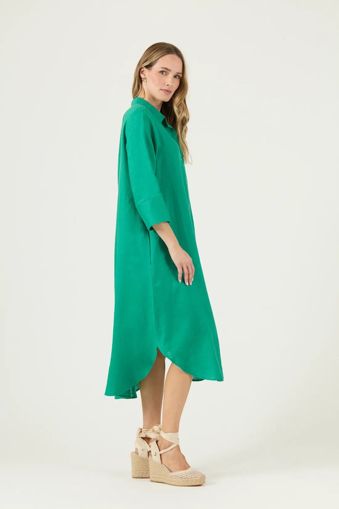 Vestido Mujer Largo Manga 3/4 Verde