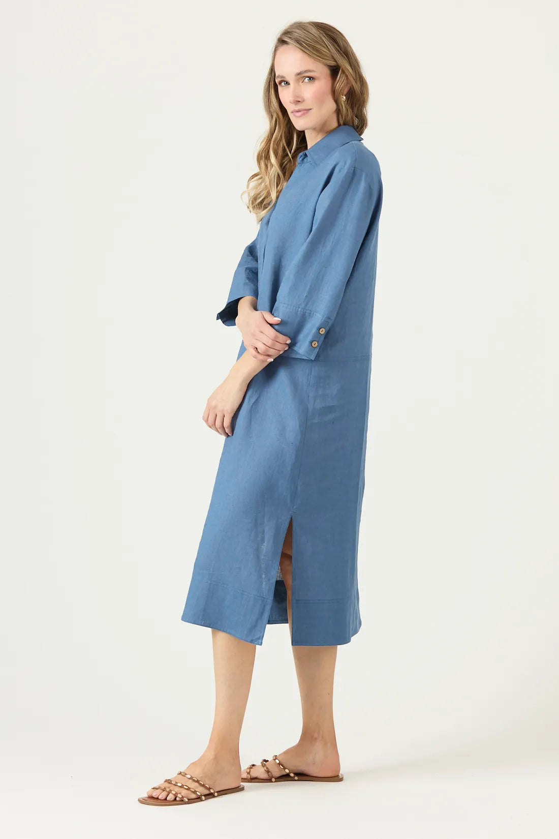 Vestido Mujer Largo Manga 3/4 Lino Denim