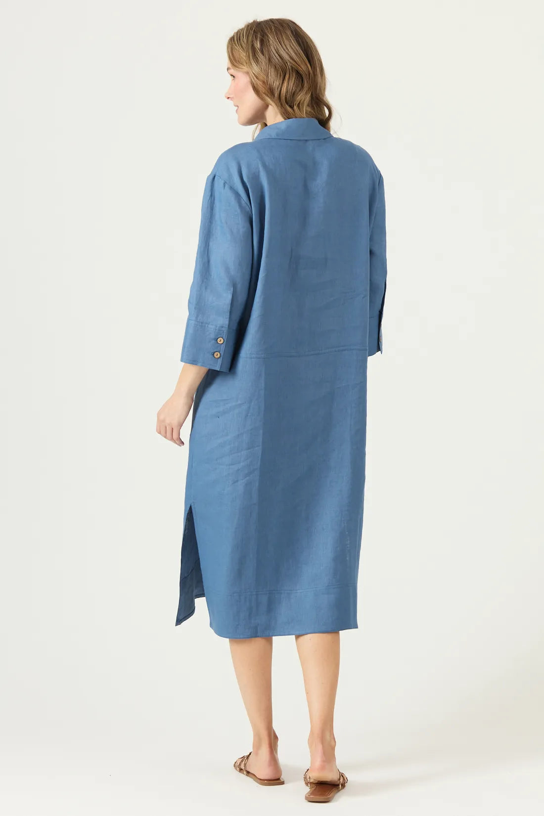 Vestido Mujer Largo Manga 3/4 Lino Denim