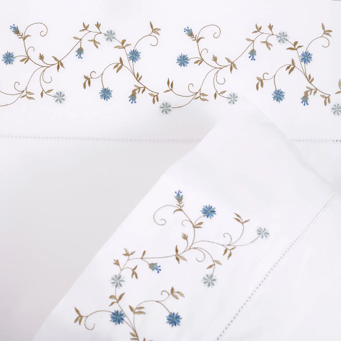 Set Sábana Nina Herrera Bordada Florencia Azul 220 Hilos