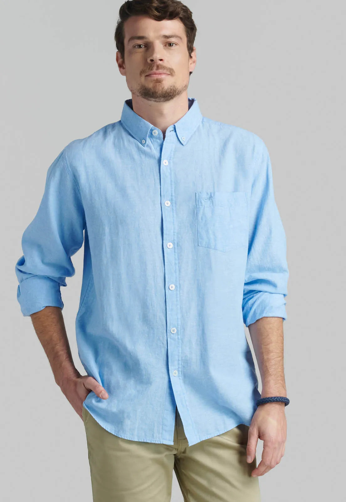 Camisa Hombre Sport Lino Lowell Sky