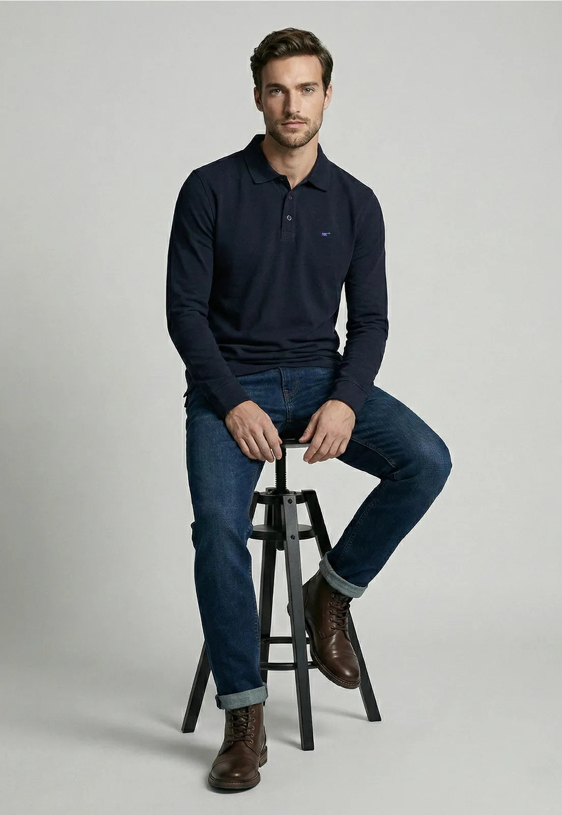 Polera Hombre Básica Pique Navy