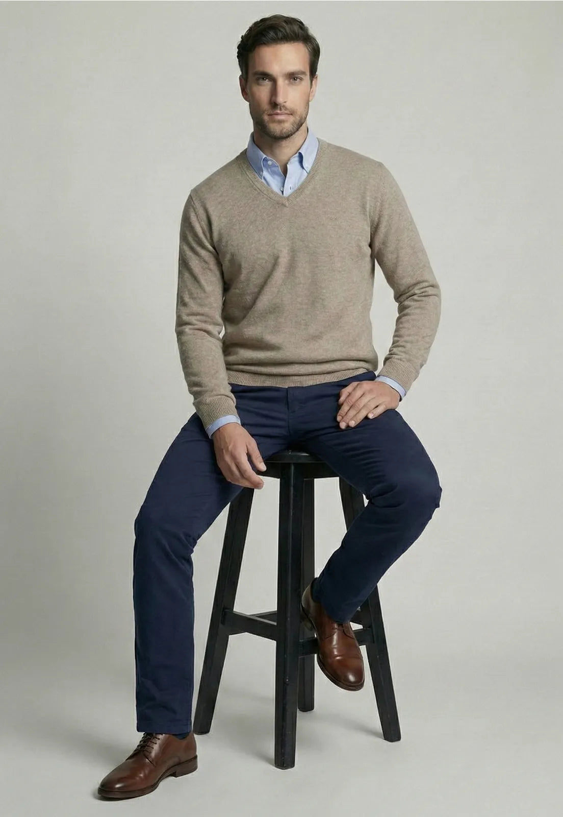 Sweater Hombre Atlanta V-Neck Dk Oyster Melange