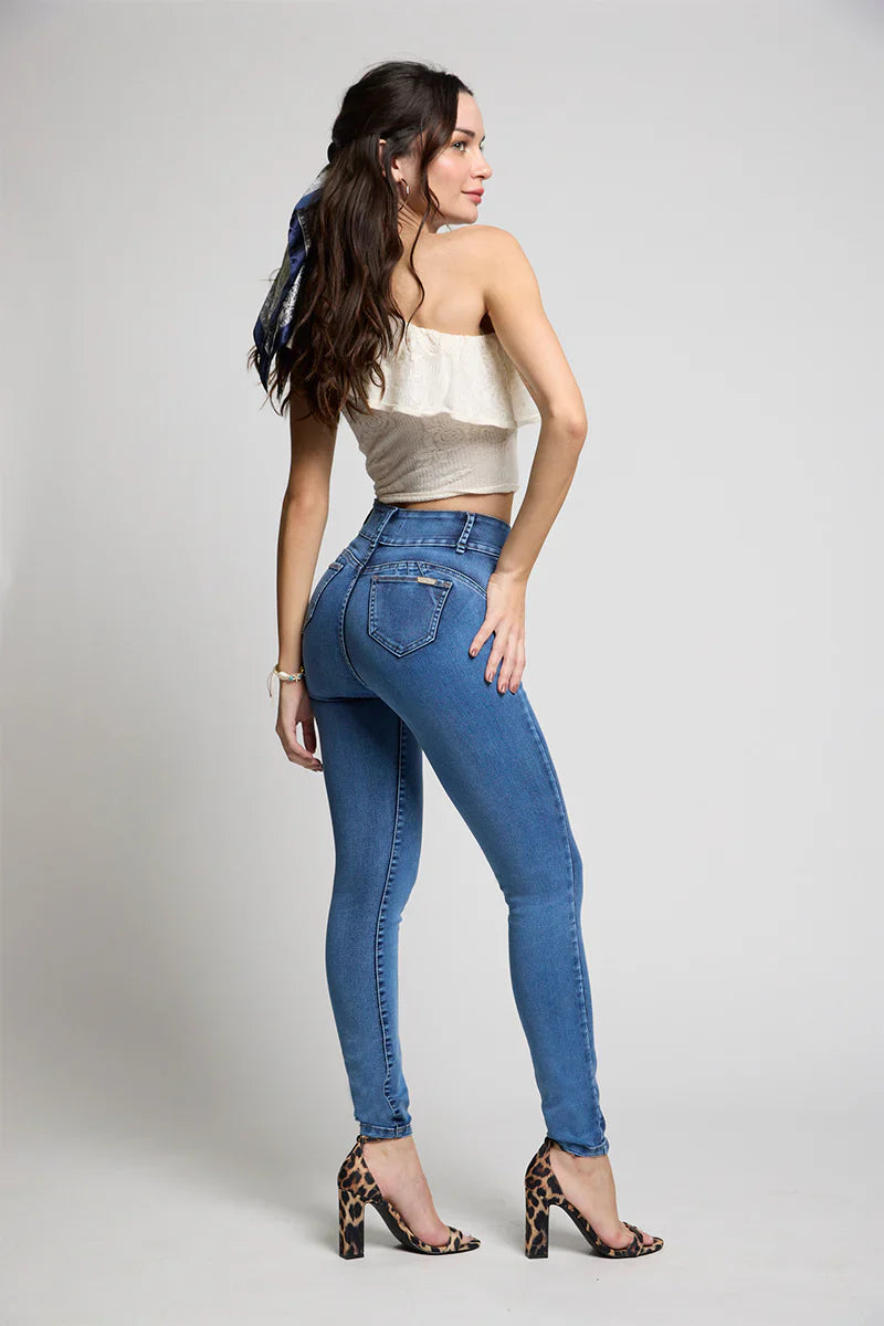Jeans Mujer Tiro Alto Pitillo Pitillo Push in Push Up 5282 Celeste