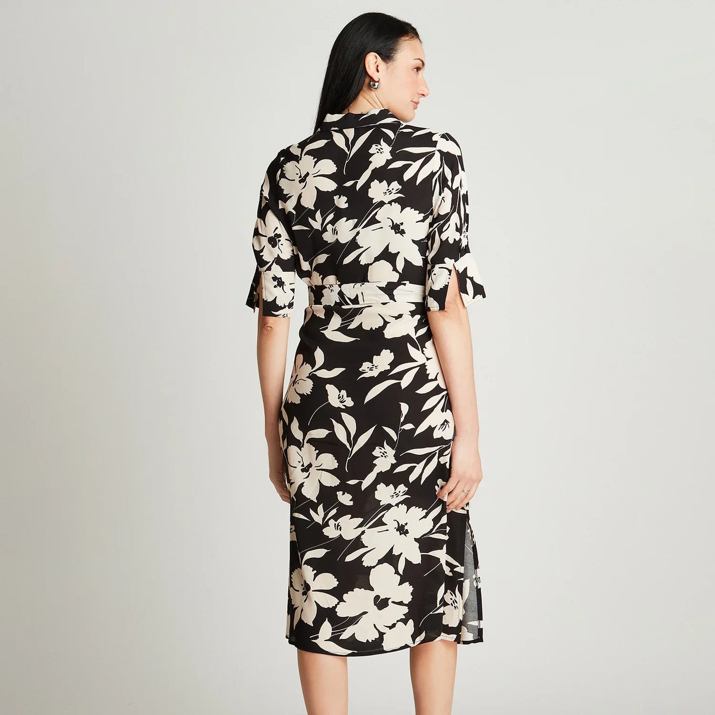 vestido-mujer-midi-negro-manga-codo-estampado-cuello-camisero