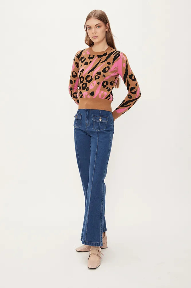 Sweater Jacquard Manga Aglobada Estampada