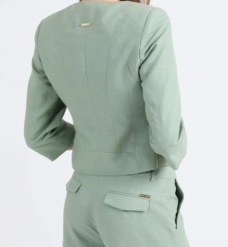 chaqueta-mujer-entallada-lino-algodón-verde