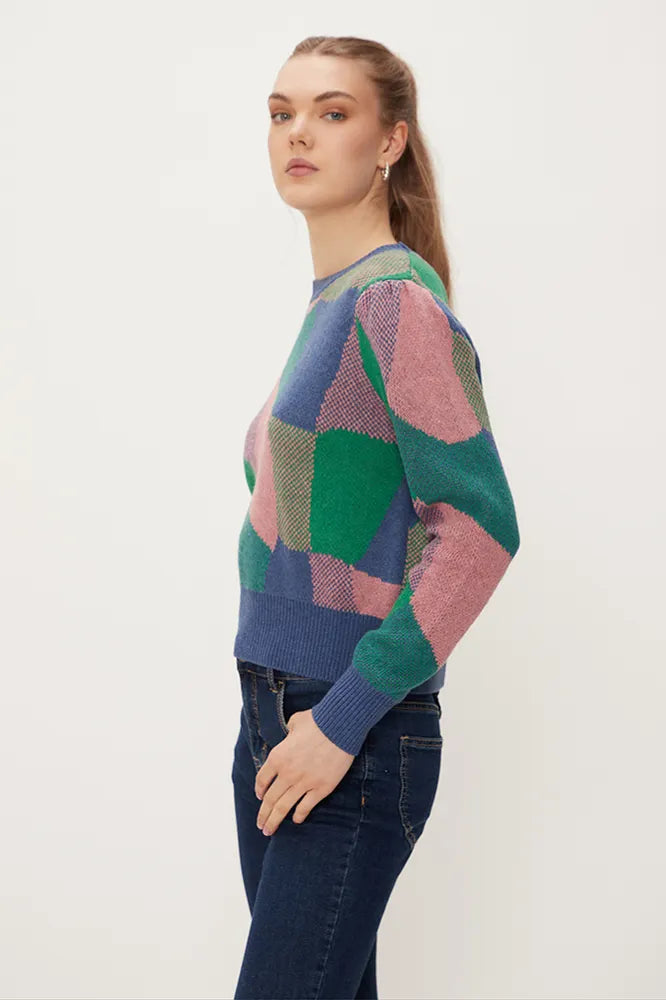 Sweater Jacquard Manga Aglobada Estampada