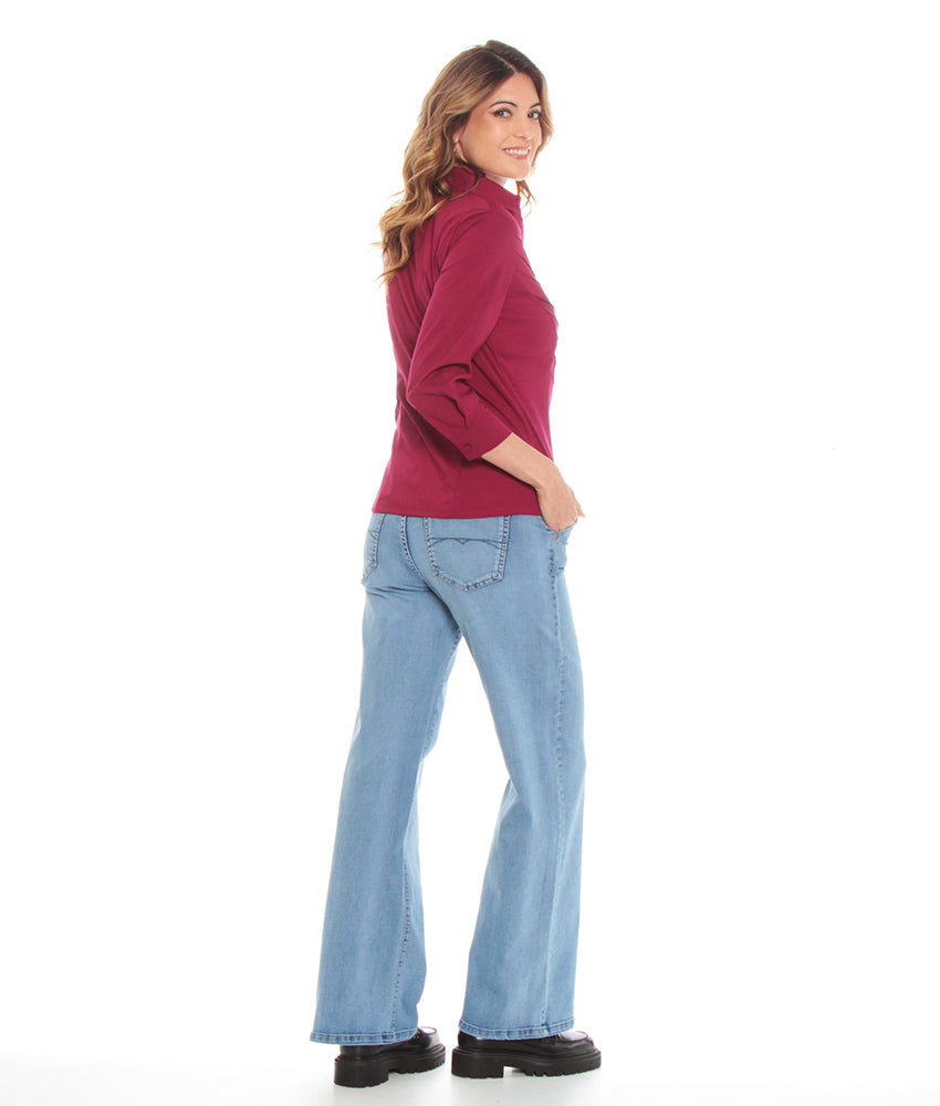 Blusa Mujer Manga 3/4 Con Alforza En Delantero Roja