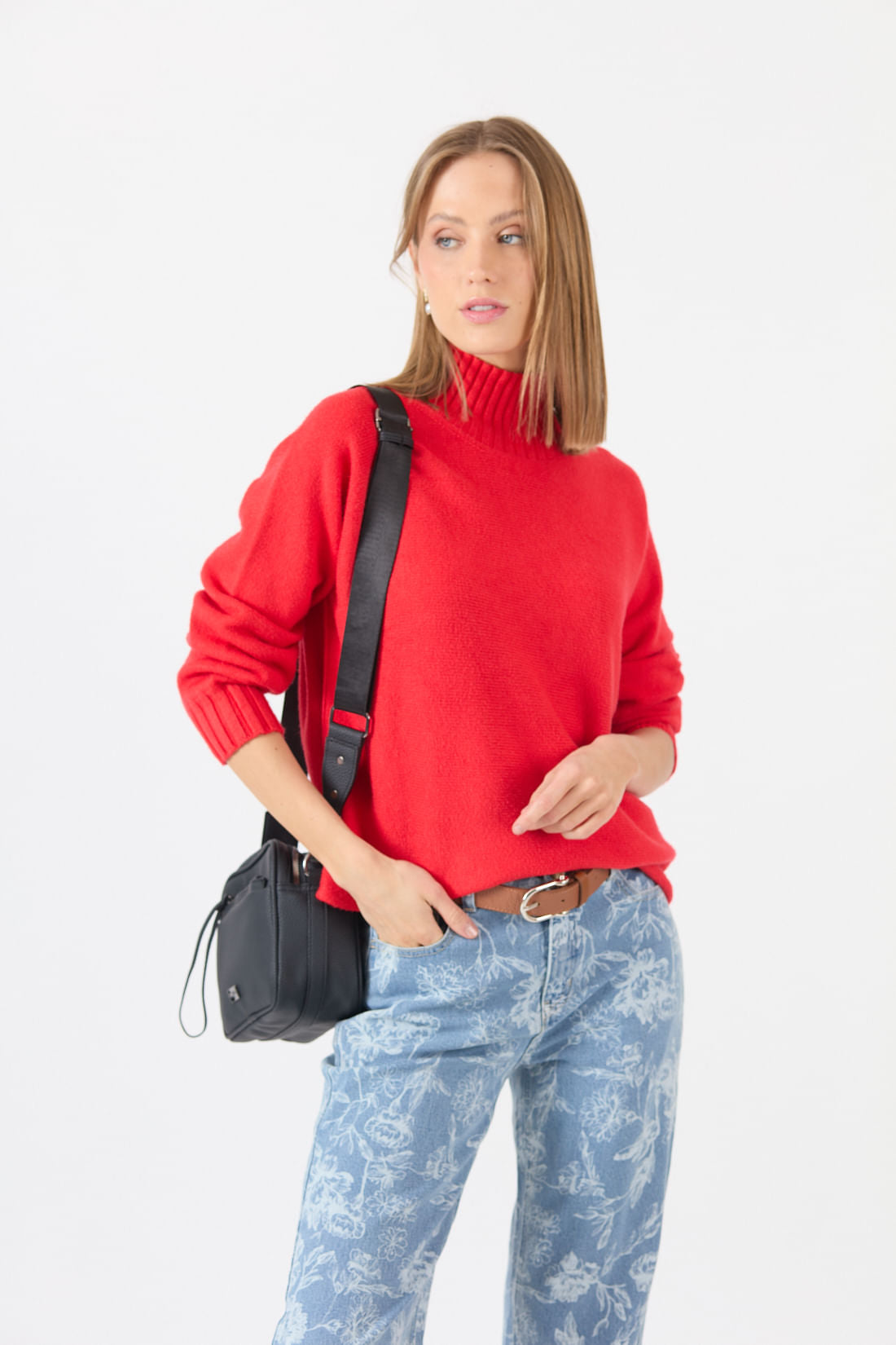 Sweater Mujer Cuello Alto Rojo
