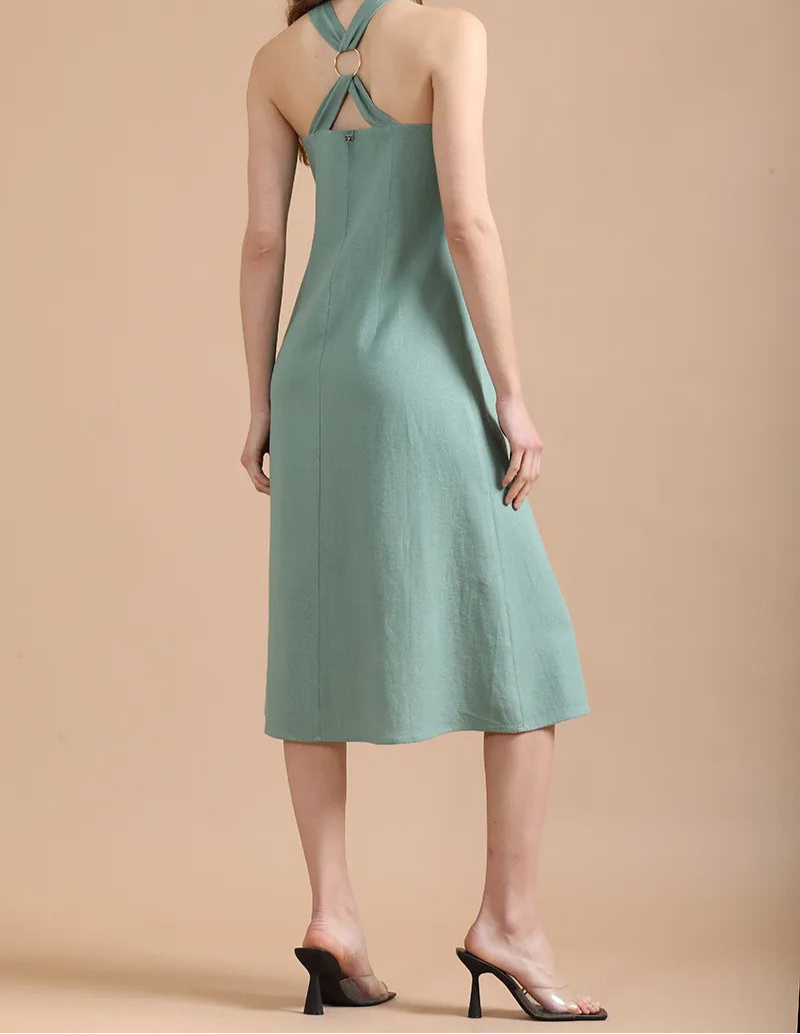 Vestido Mujer Largo Con Lino Verde