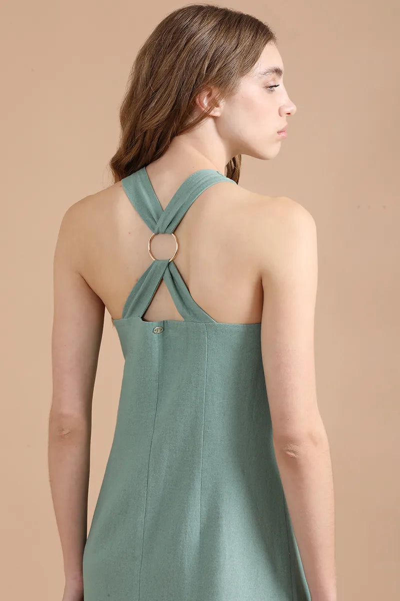 Vestido Mujer Largo Con Lino Verde