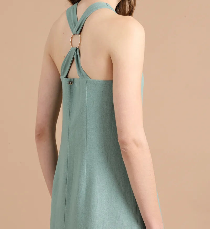 Vestido Mujer Largo Con Lino Verde