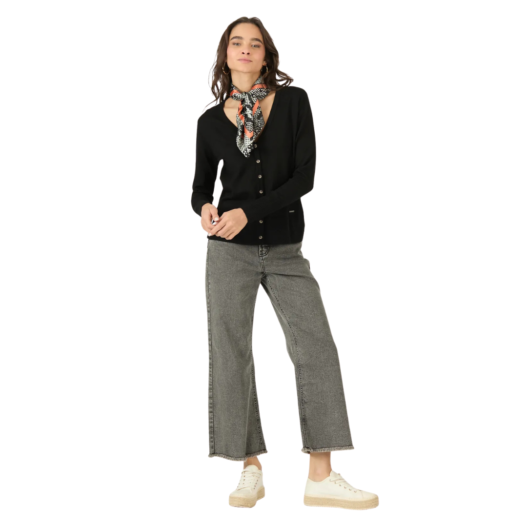 Cardigan Mujer Cuello V Negro