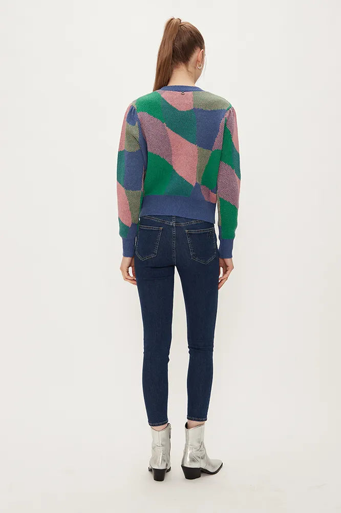Sweater Jacquard Manga Aglobada Estampada