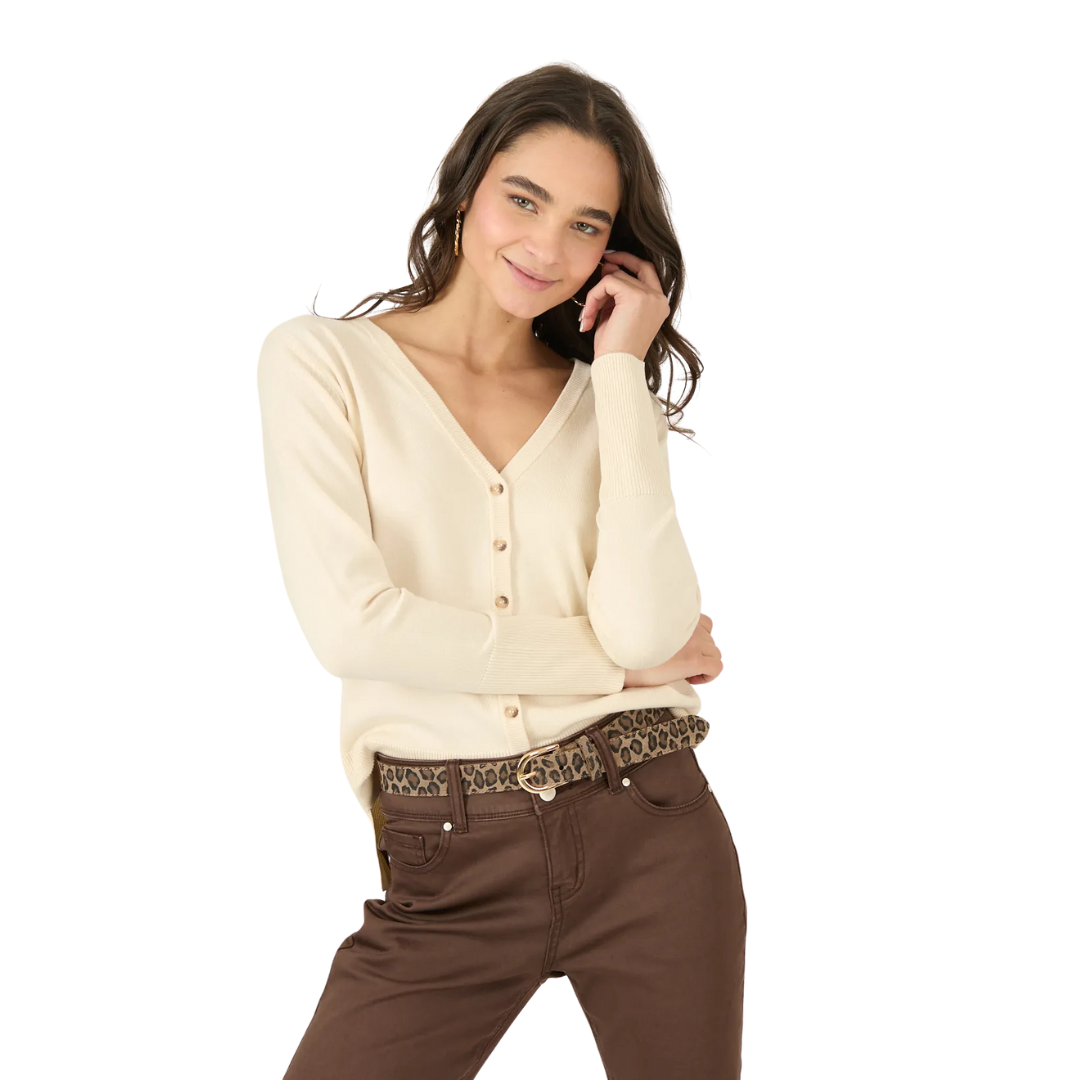 Cardigan Mujer Cuello V Beige