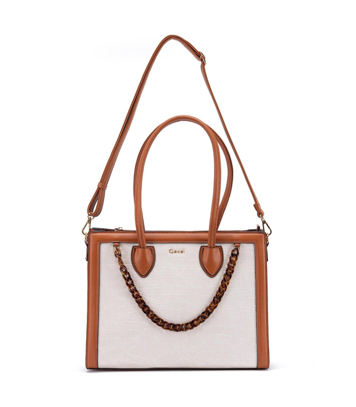 Cartera Mujer Dos Asas Grande Off White