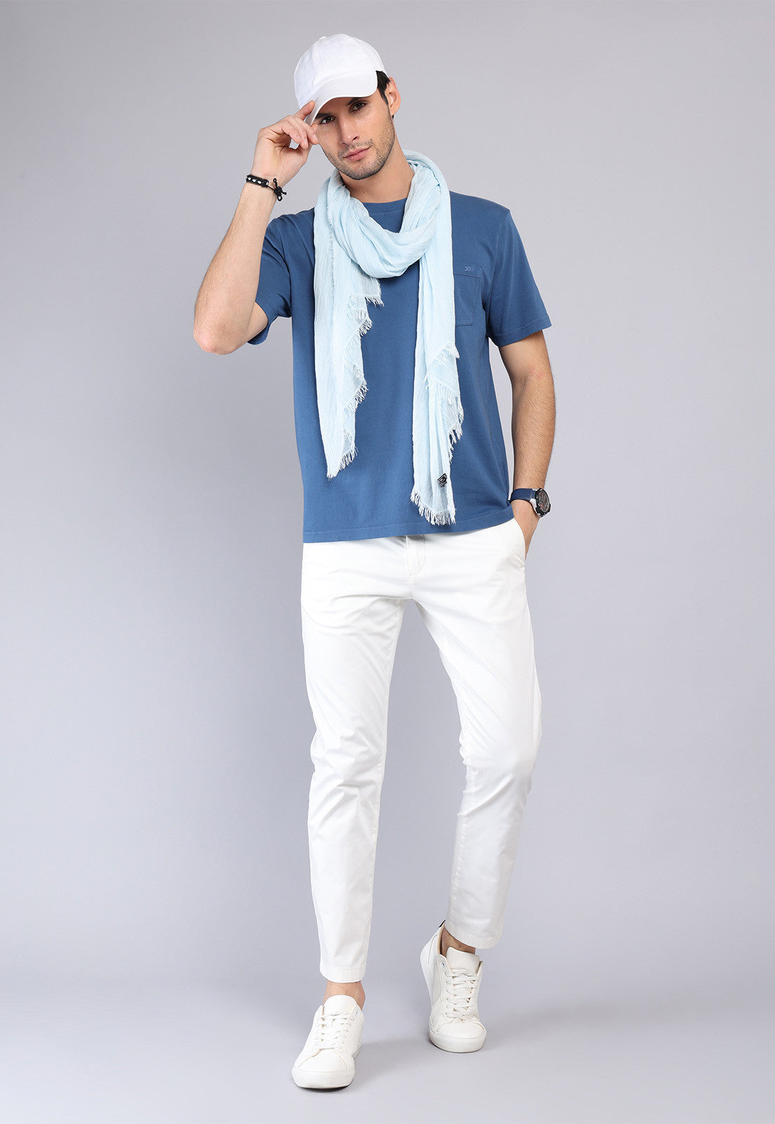 Polera Hombre Cuello Redondo Stone Wash Azul