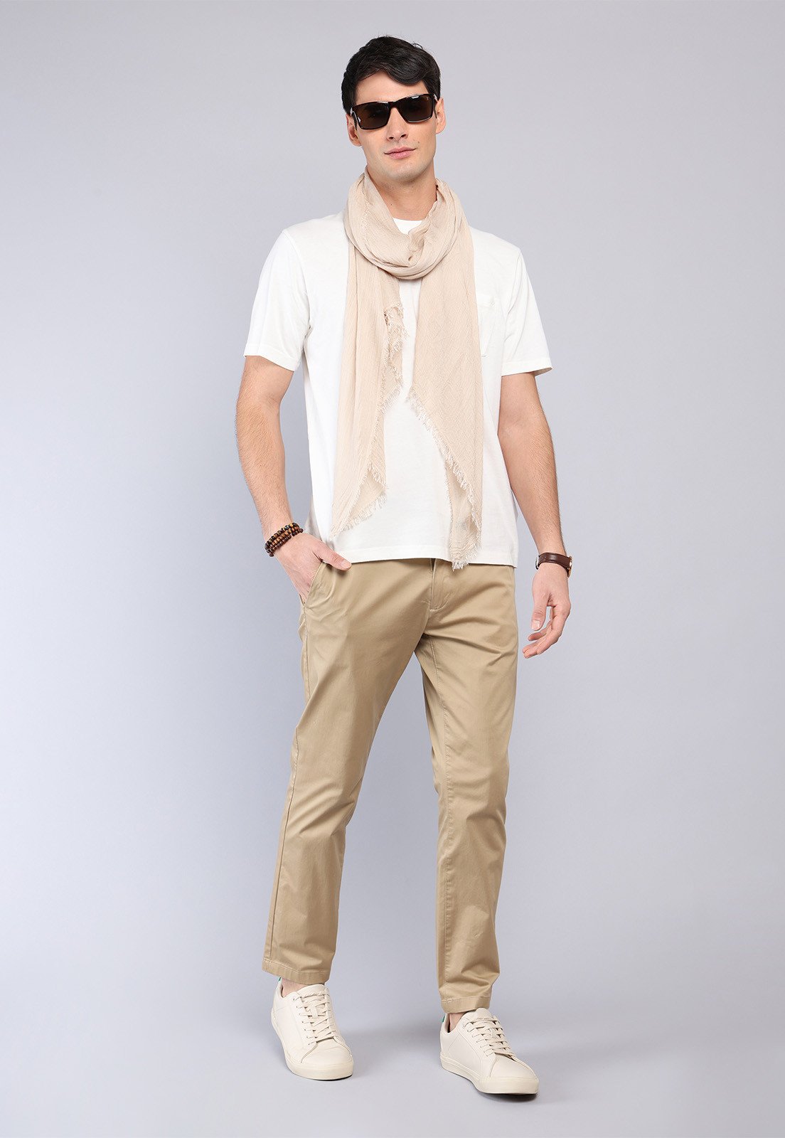 Polera Hombre Cuello Redondo Stone Wash Crudo