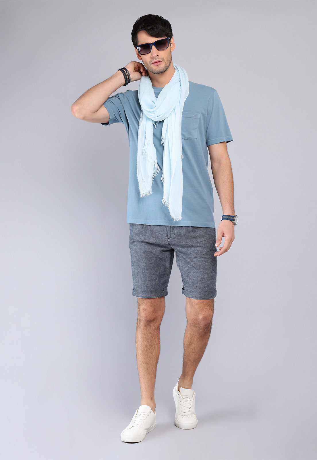 Polera Hombre Cuello Redondo Stone Wash Denim