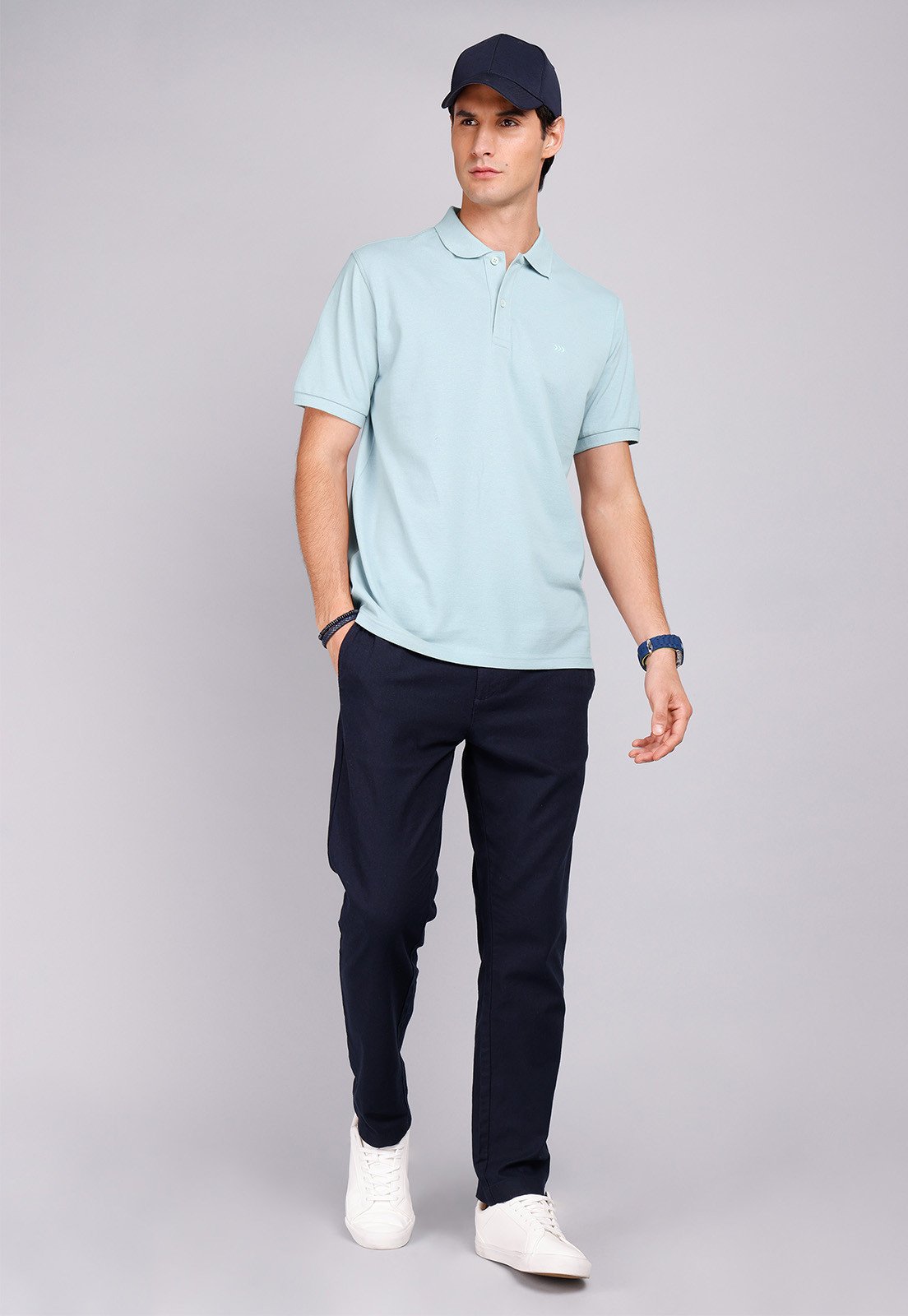 Polera Hombre Pique Manga Corta Celeste