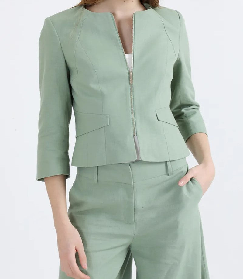 chaqueta-mujer-entallada-lino-algodón-verde