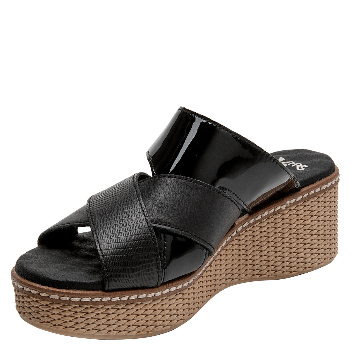 Sandalia Mujer Con Hebilla Metálica Cuero Negro
