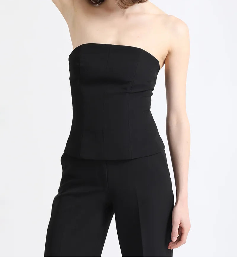 Polera Mujer Top Strapless Barbas Negro