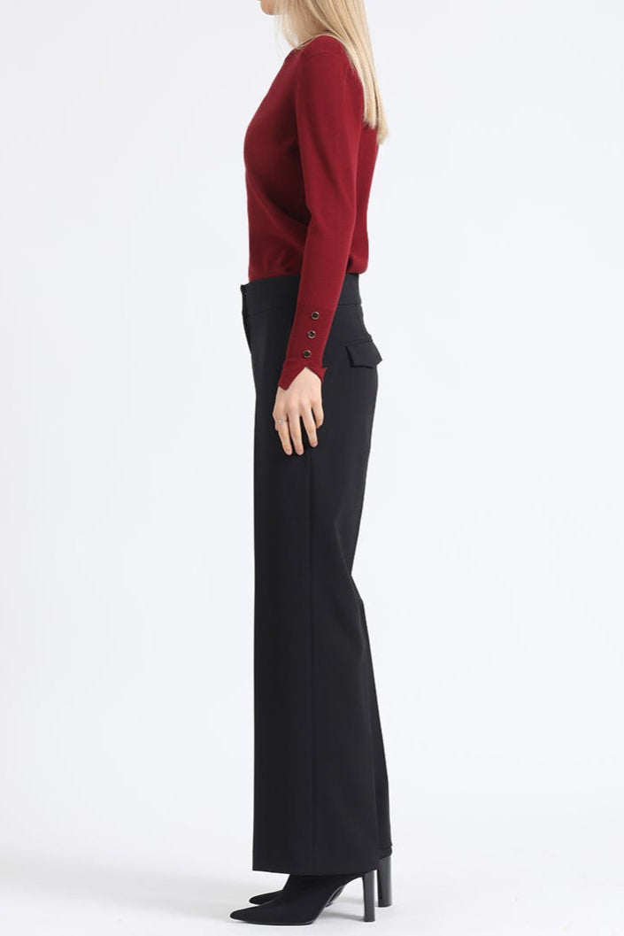 Pantalon Mujer Masculino Recto Tiro Alto Negro