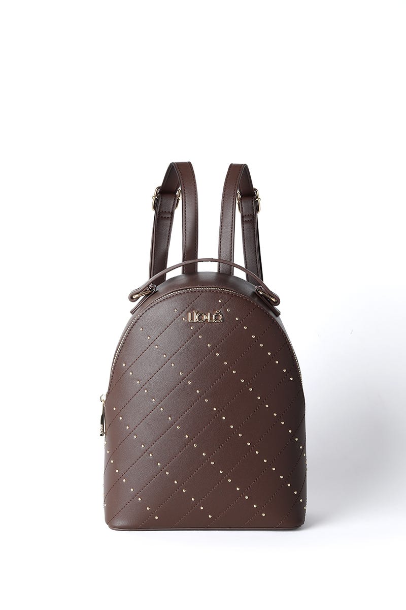 Mochila Mediana Con Tachas Frotal Chocolate