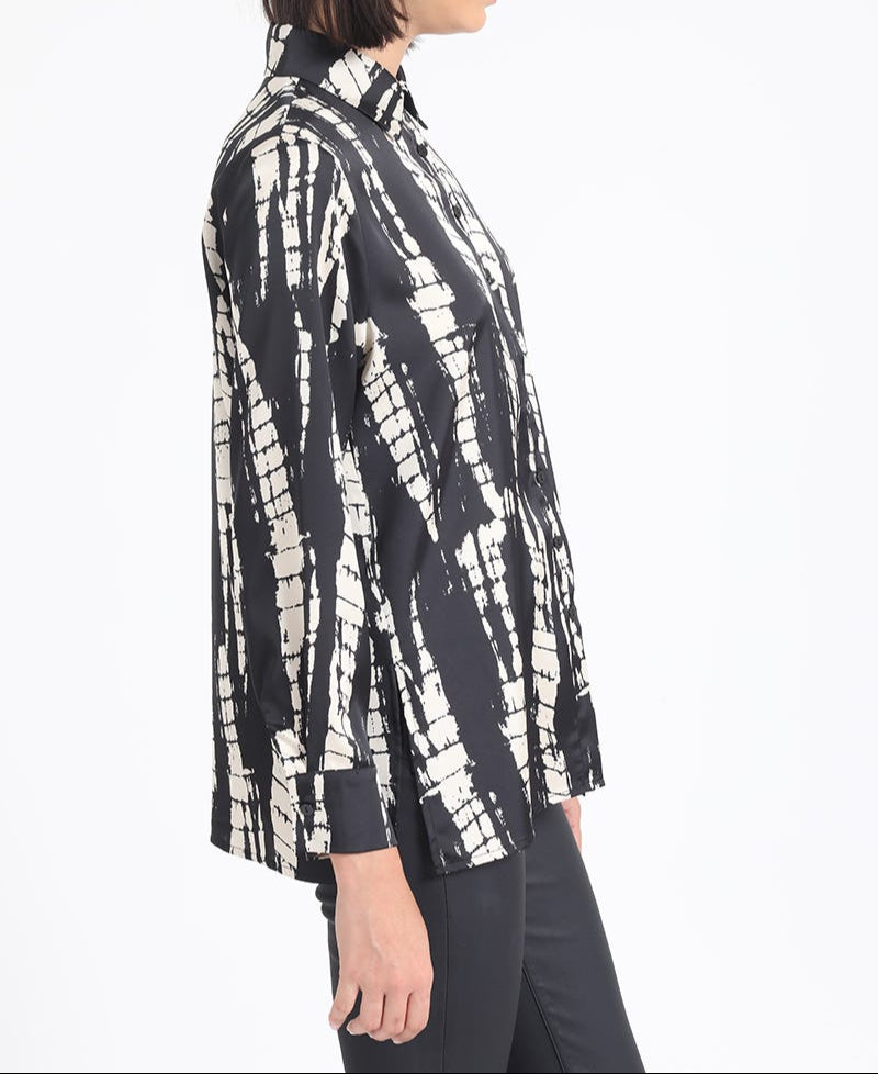 Blusa Mujer Satin Estampado Negro