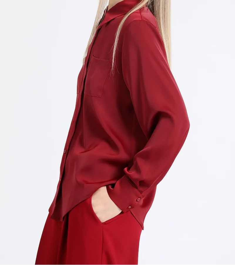Blusa Mujer Basica Satin Vino