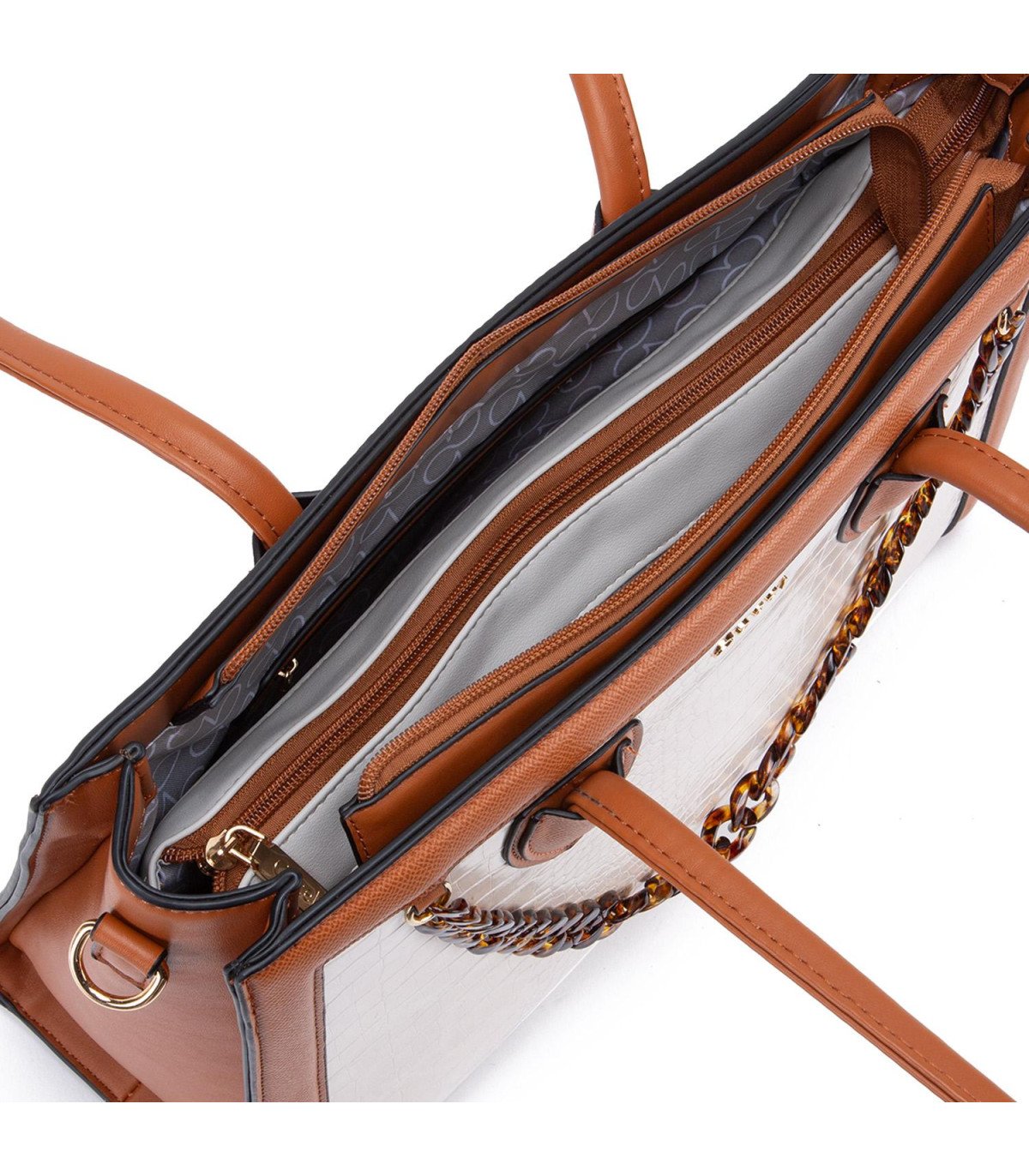 Cartera Mujer Dos Asas Grande Off White