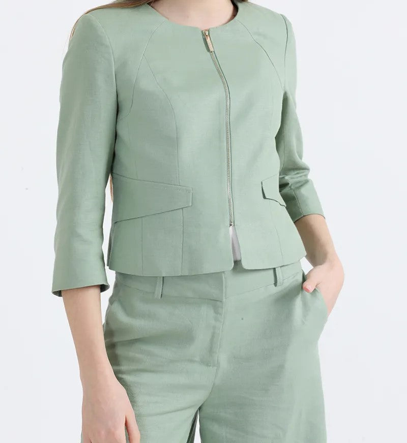 chaqueta-mujer-entallada-lino-algodón-verde