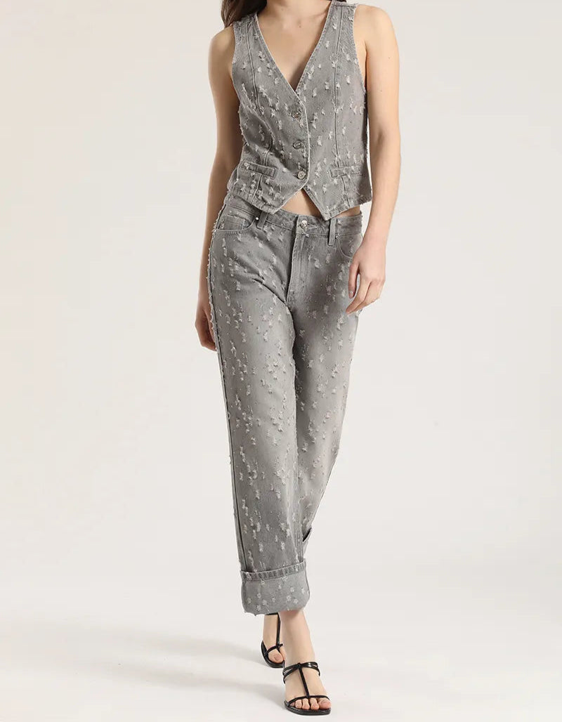 Jeans Mujer Slim Cropped Push Up Tiro Medio Denim Gris