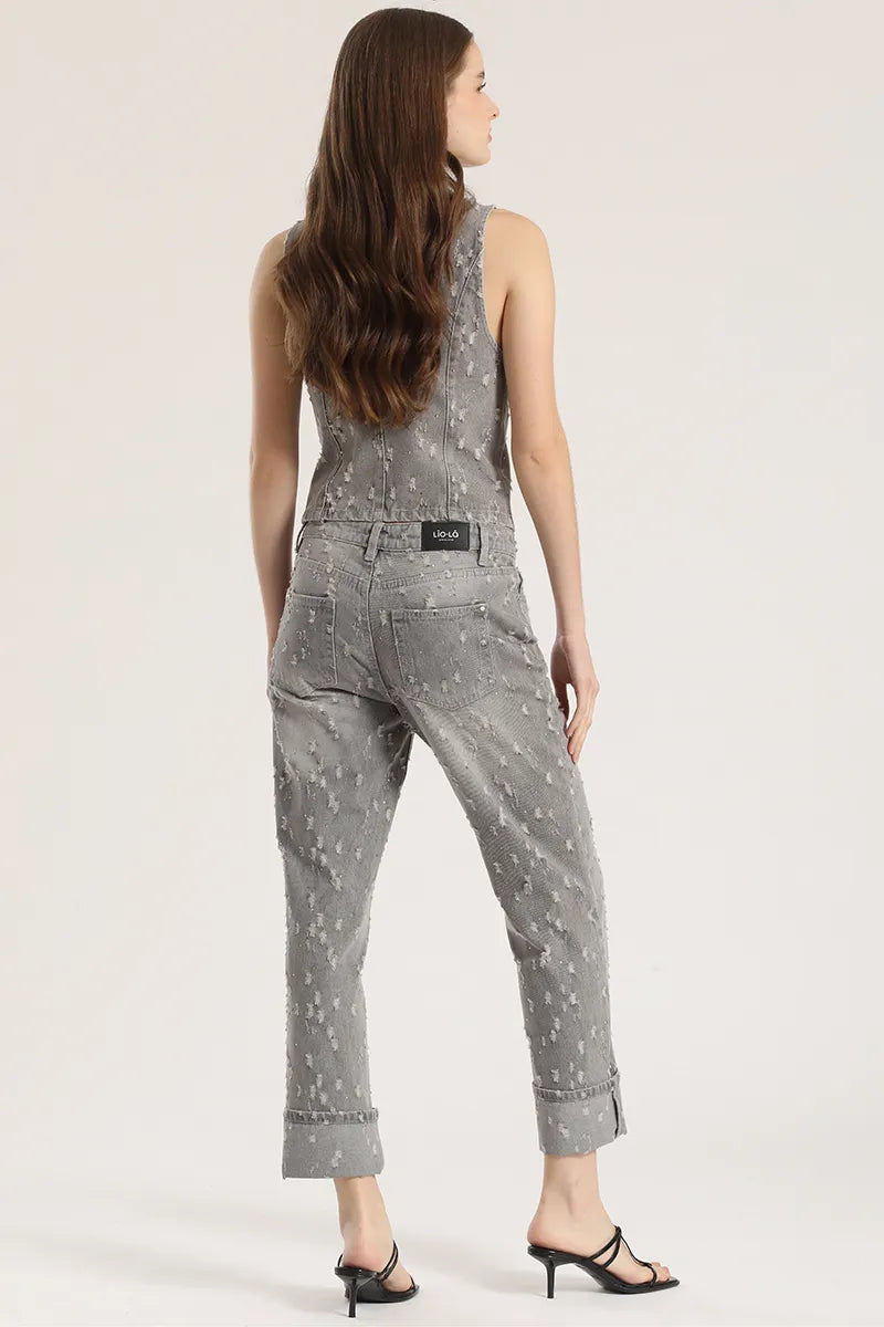 Jeans Mujer Slim Cropped Push Up Tiro Medio Denim Gris