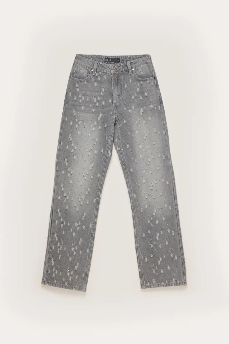 Jeans Mujer Slim Cropped Push Up Tiro Medio Denim Gris