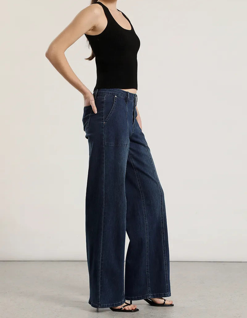 Jeans Mujer Straight Tiro Medio Denim Azul