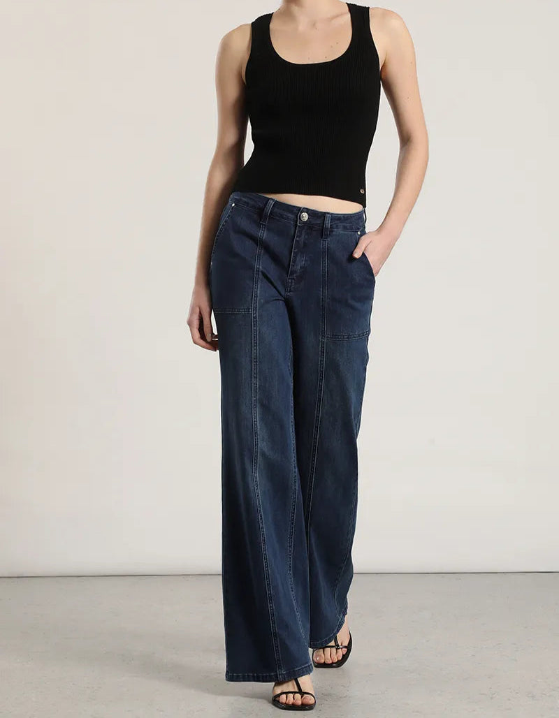 Jeans Mujer Straight Tiro Medio Denim Azul