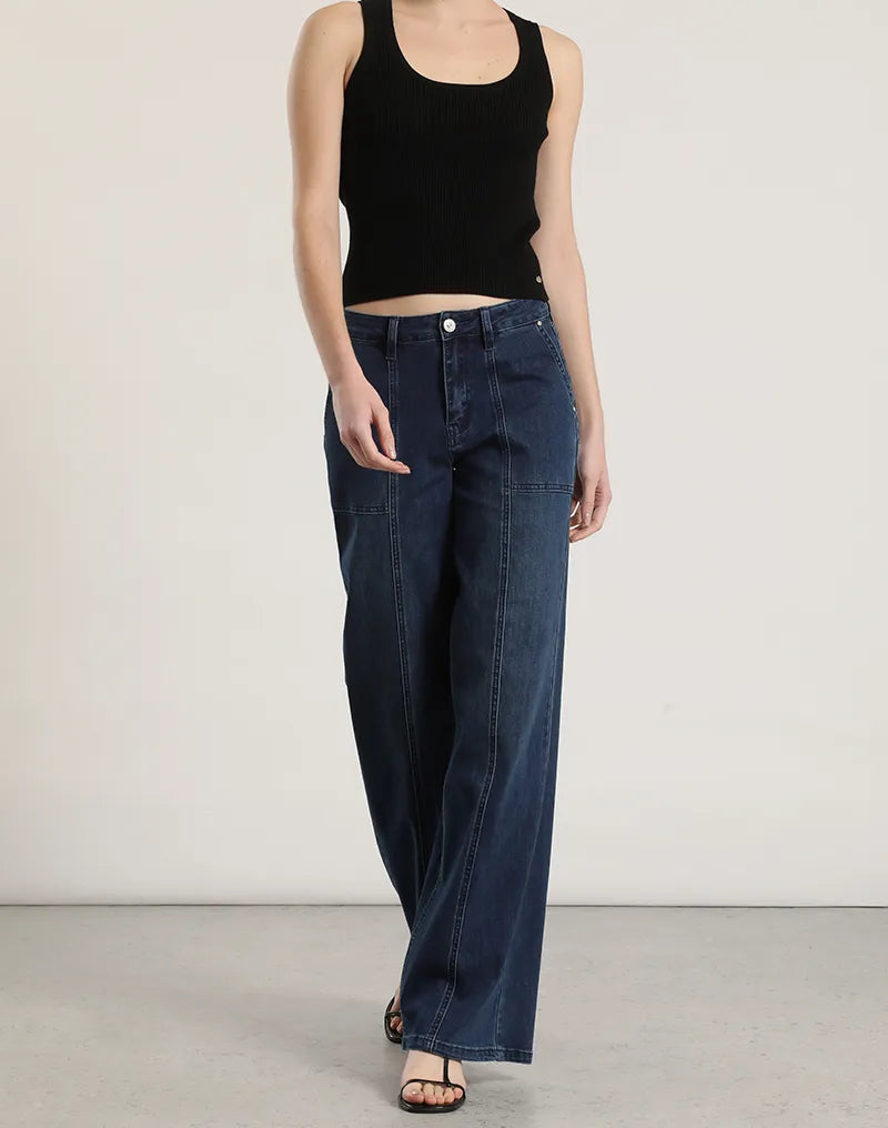 Jeans Mujer Straight Tiro Medio Denim Azul