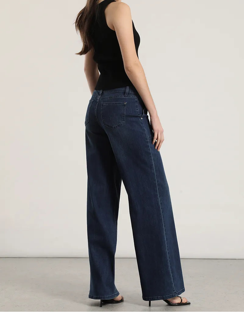 Jeans Mujer Straight Tiro Medio Denim Azul