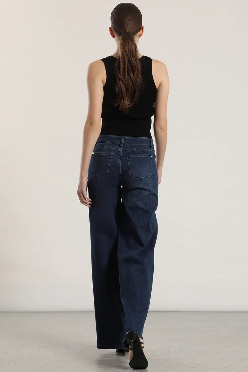 Jeans Mujer Straight Tiro Medio Denim Azul