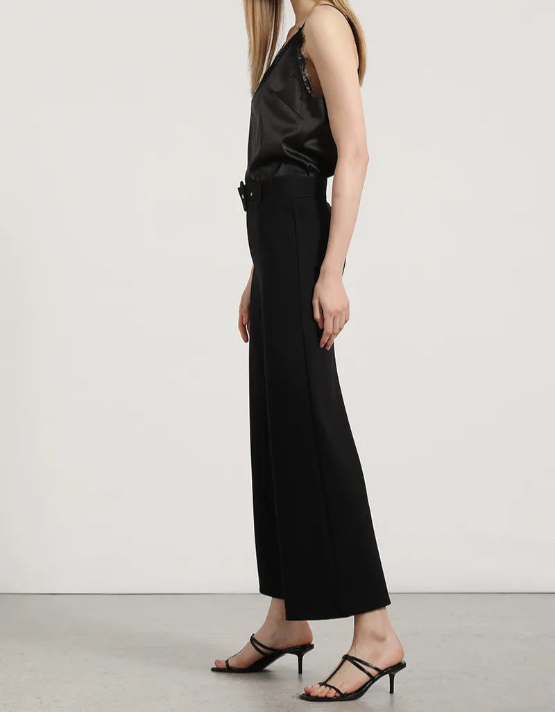 Pantalon Mujer Ancho Cinturon Roma Negro